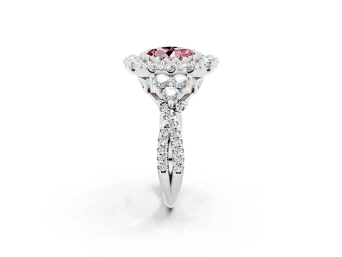 White gold Round Cut Morganite Halo Ring with Pavé Band and Four-Prong Setting_14