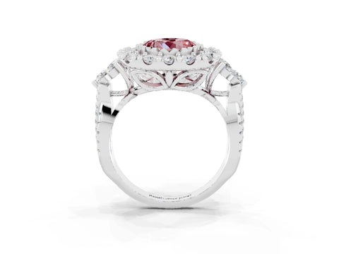White gold Round Cut Morganite Halo Ring with Pavé Band and Four-Prong Setting_15