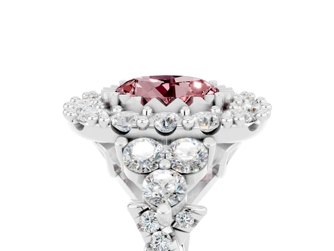 White gold Round Cut Morganite Halo Ring with Pavé Band and Four-Prong Setting_17