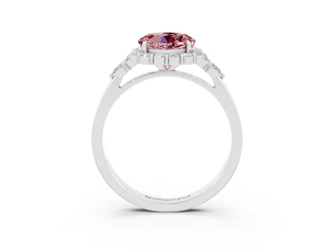 White gold Round Cut Morganite Halo Ring with Pear Side Stones and Prong Setting_27