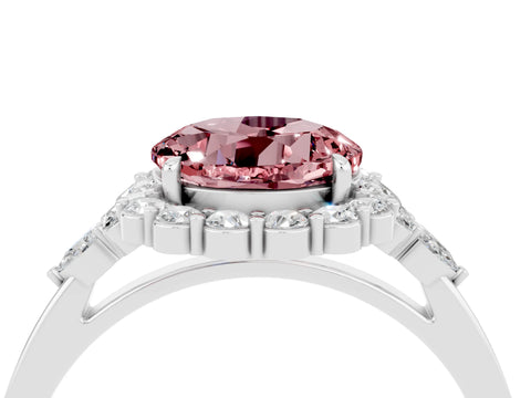 White gold Round Cut Morganite Halo Ring with Pear Side Stones and Prong Setting_28