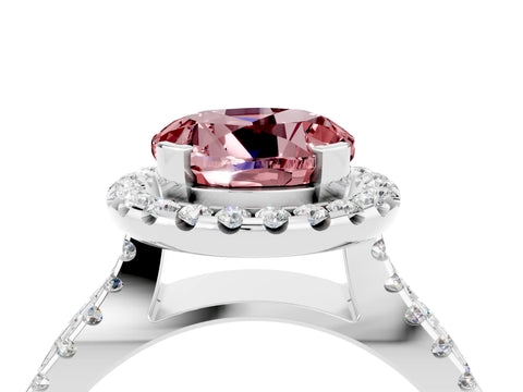 White gold Round Cut Morganite Halo Ring with Split Shank Pavé Band and Prong Setting_4