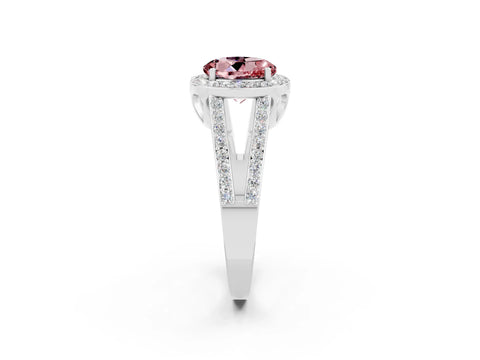 White gold Round Cut Morganite Halo Ring with Split Shank U-Prong Band and Four-Prong Setting_2