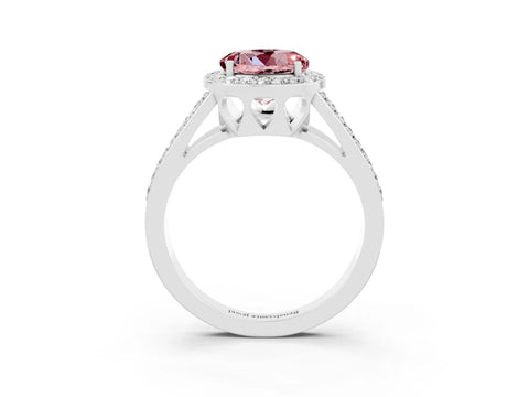 White gold Round Cut Morganite Halo Ring with Split Shank U-Prong Band and Four-Prong Setting_3