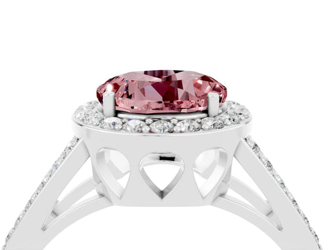 White gold Round Cut Morganite Halo Ring with Split Shank U-Prong Band and Four-Prong Setting_4