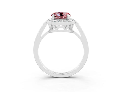 White gold Round Cut Morganite Halo Ring with Split Shank and Four-Prong Setting_15