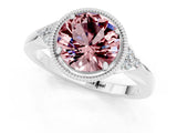 White gold Round Cut Morganite Halo Ring with Tapered Band and Four-Prong Setting_1