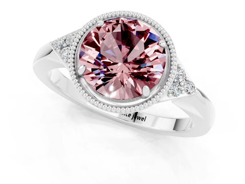 White gold Round Cut Morganite Halo Ring with Tapered Band and Four-Prong Setting_1