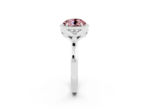 White gold Round Cut Morganite Halo Ring with Tapered Band and Four-Prong Setting_2