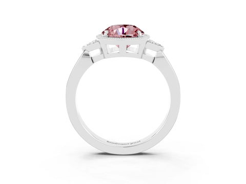 White gold Round Cut Morganite Halo Ring with Tapered Band and Four-Prong Setting_3