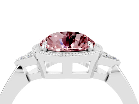 White gold Round Cut Morganite Halo Ring with Tapered Band and Four-Prong Setting_4