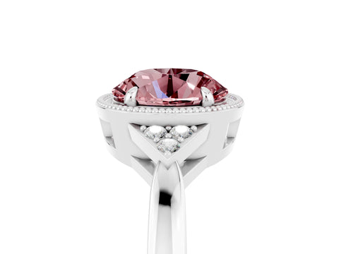 White gold Round Cut Morganite Halo Ring with Tapered Band and Four-Prong Setting_5