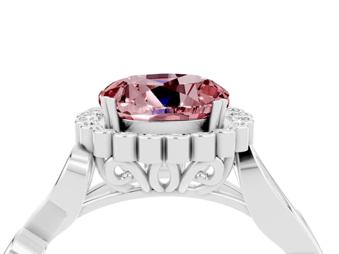 White gold Round Cut Morganite Halo Ring with Vintage Split Shank and Four-Prong Setting_22