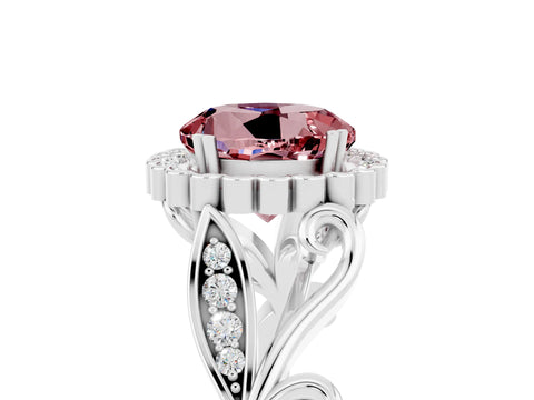 White gold Round Cut Morganite Halo Ring with Vintage Split Shank and Four-Prong Setting_23