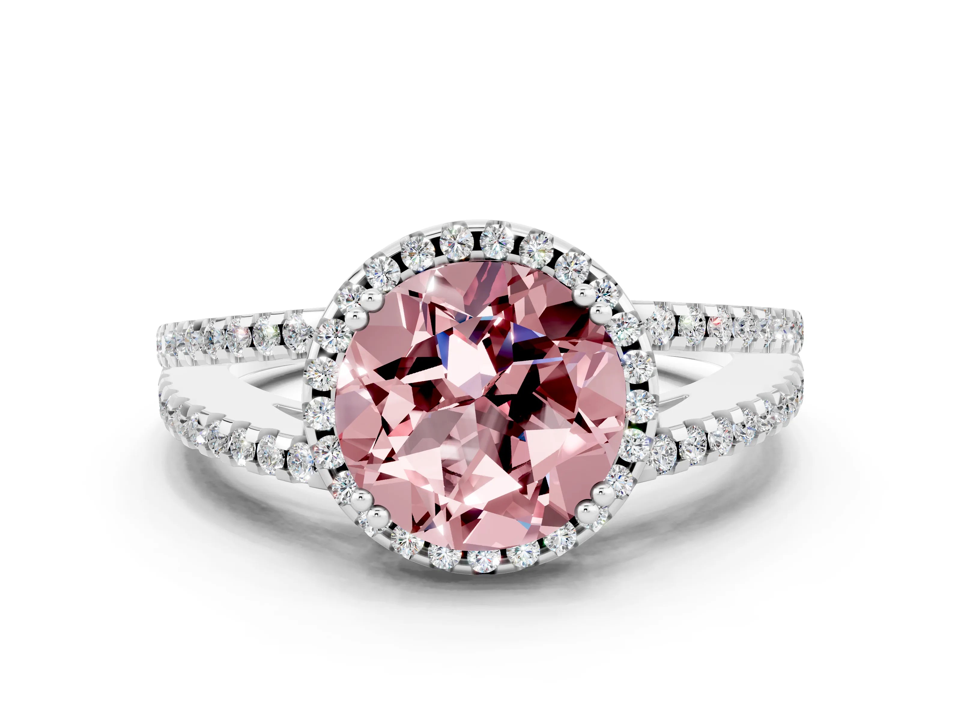 White gold Round Cut Morganite Halo Split Shank Engagement Ring_12