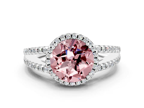 White gold Round Cut Morganite Halo Split Shank Engagement Ring_12