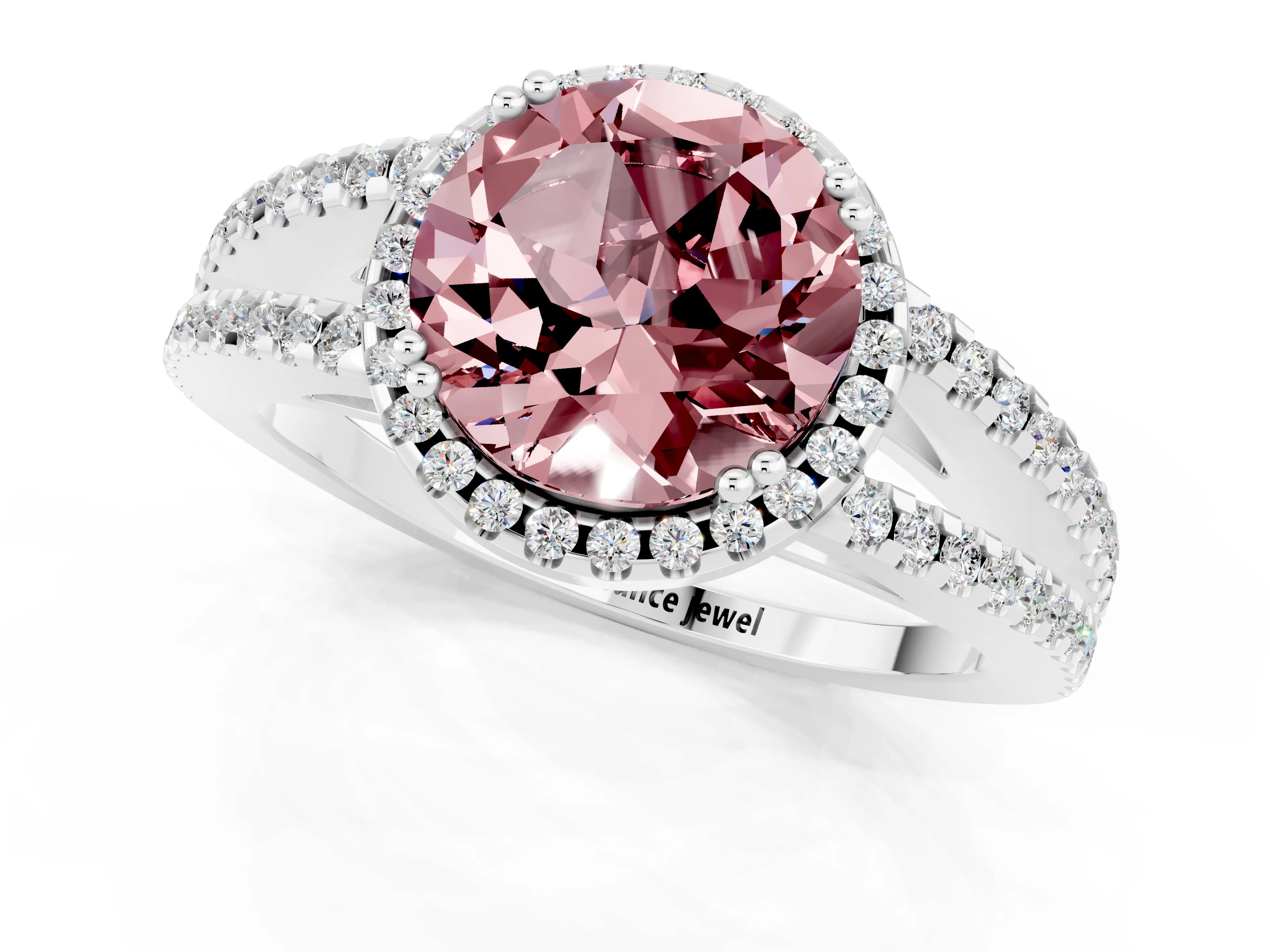 White gold Round Cut Morganite Halo Split Shank Engagement Ring_13