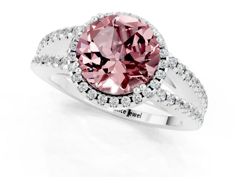 White gold Round Cut Morganite Halo Split Shank Engagement Ring_13