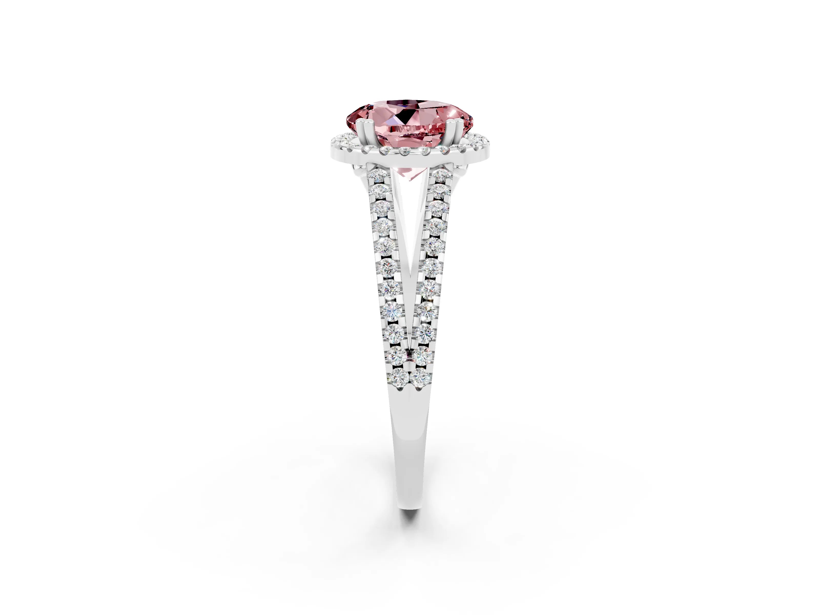 White gold Round Cut Morganite Halo Split Shank Engagement Ring_14