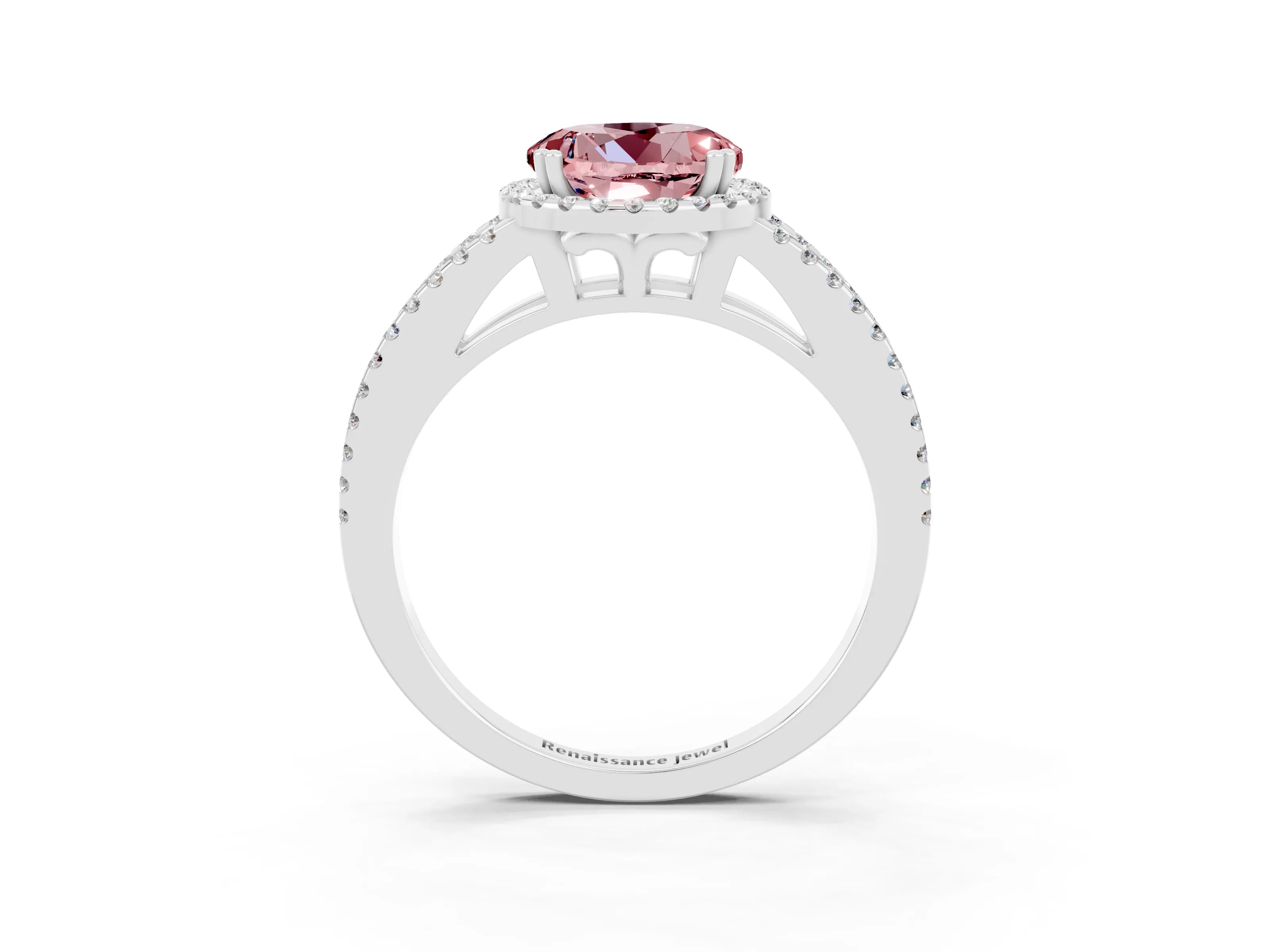 White gold Round Cut Morganite Halo Split Shank Engagement Ring_15