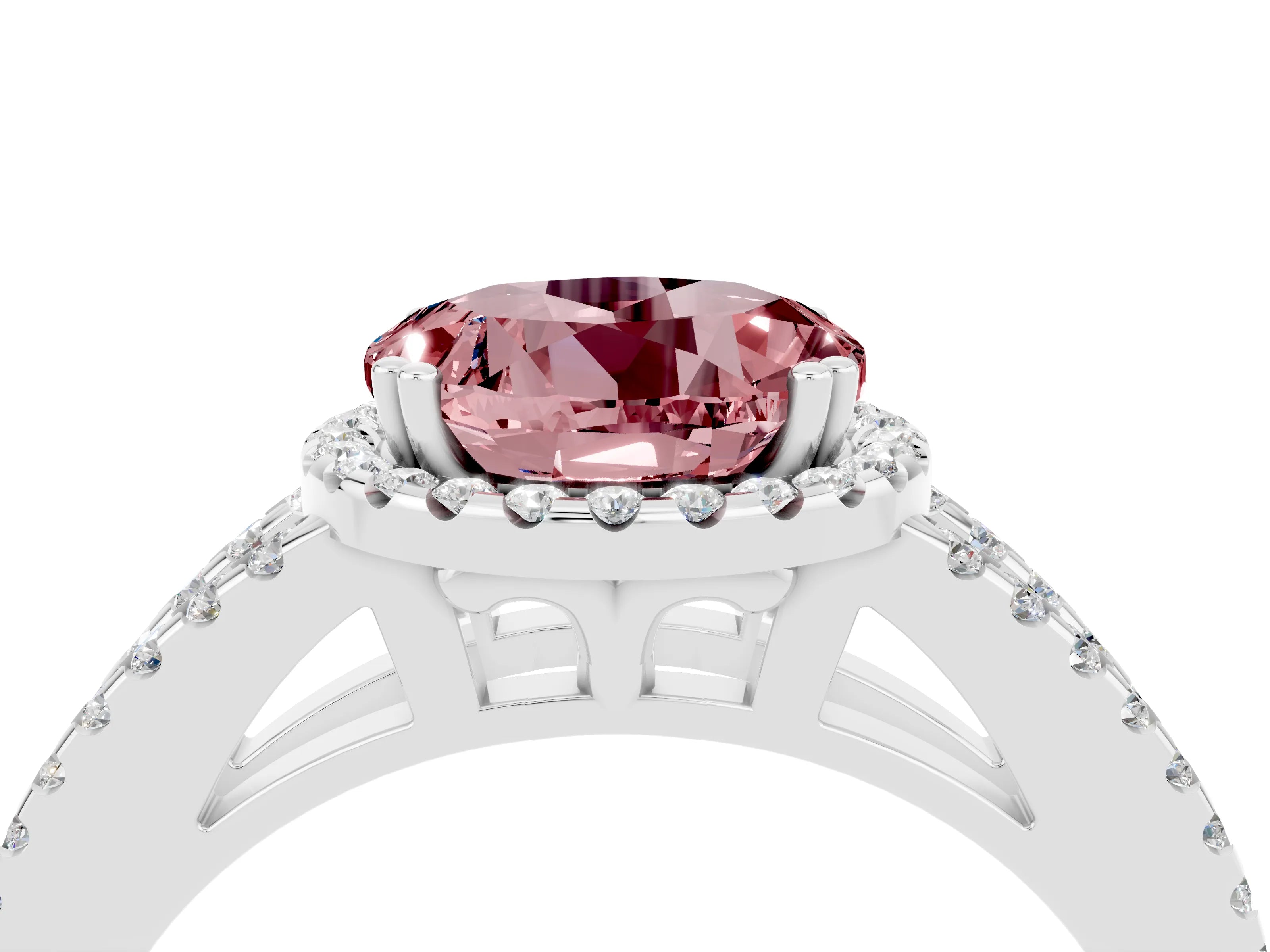 White gold Round Cut Morganite Halo Split Shank Engagement Ring_16