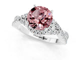 White gold Round Cut Morganite Halo Twist Band Solitaire Prong Setting Ring_1