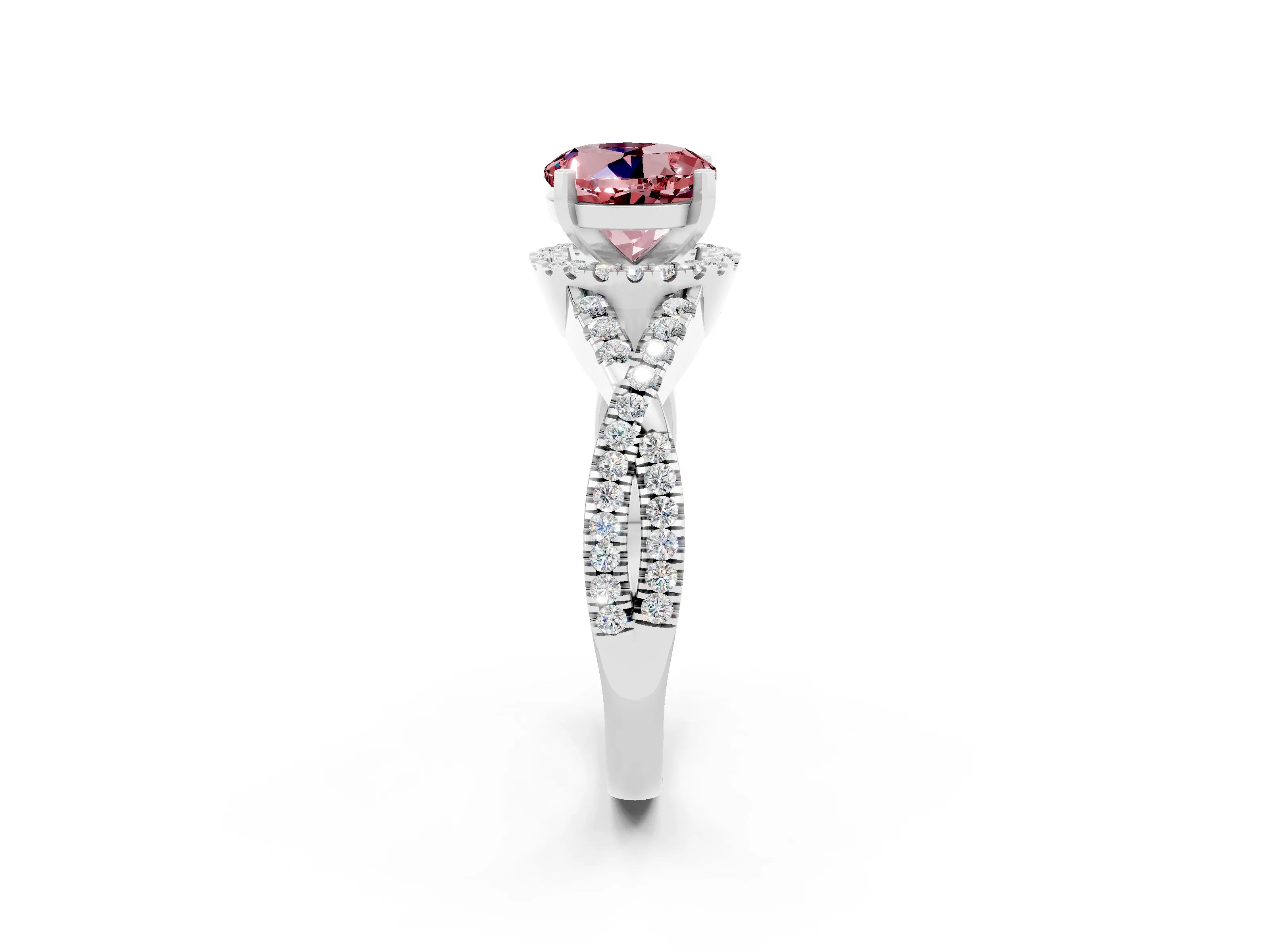 White gold Round Cut Morganite Halo Twist Band Solitaire Prong Setting Ring_2