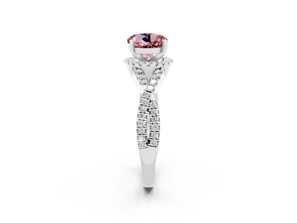 White gold Round Cut Morganite  Halo Twist Band Solitaire Prong Setting Ring