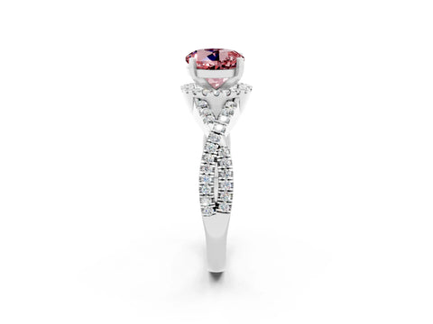 White gold Round Cut Morganite Halo Twist Band Solitaire Prong Setting Ring_2