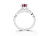 White gold Round Cut Morganite Halo Twist Band Solitaire Prong Setting Ring_3