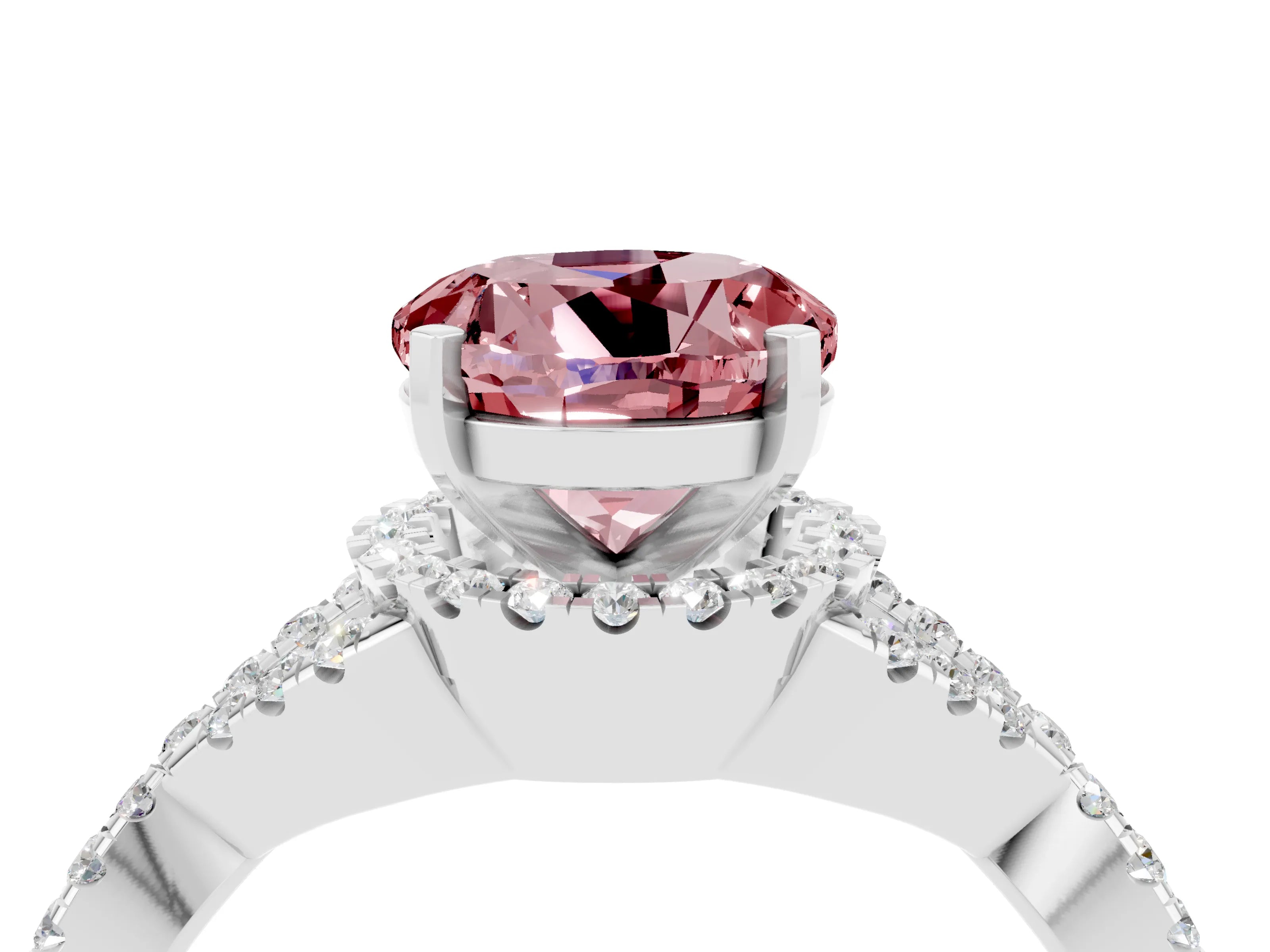 White gold Round Cut Morganite Halo Twist Band Solitaire Prong Setting Ring_4