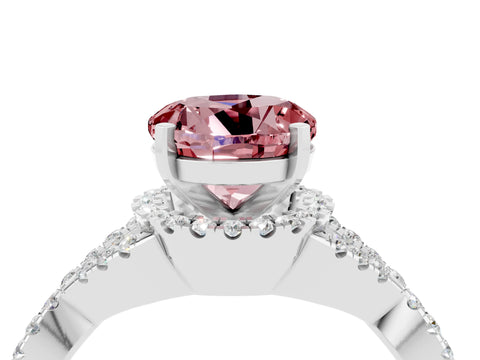 White gold Round Cut Morganite Halo Twist Band Solitaire Prong Setting Ring_4