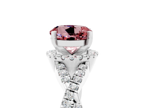 White gold Round Cut Morganite Halo Twist Band Solitaire Prong Setting Ring_5
