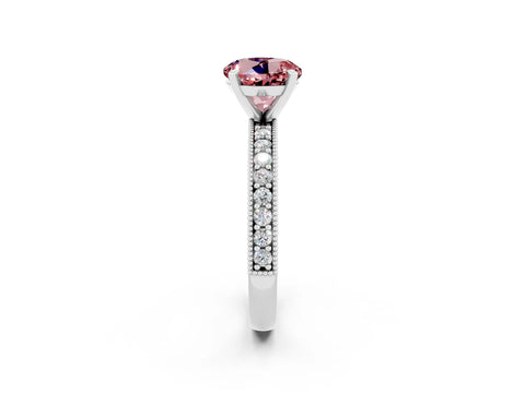 White gold Round Cut Morganite Milgrain Pavé Engagement Ring with Four-Prong Setting_2