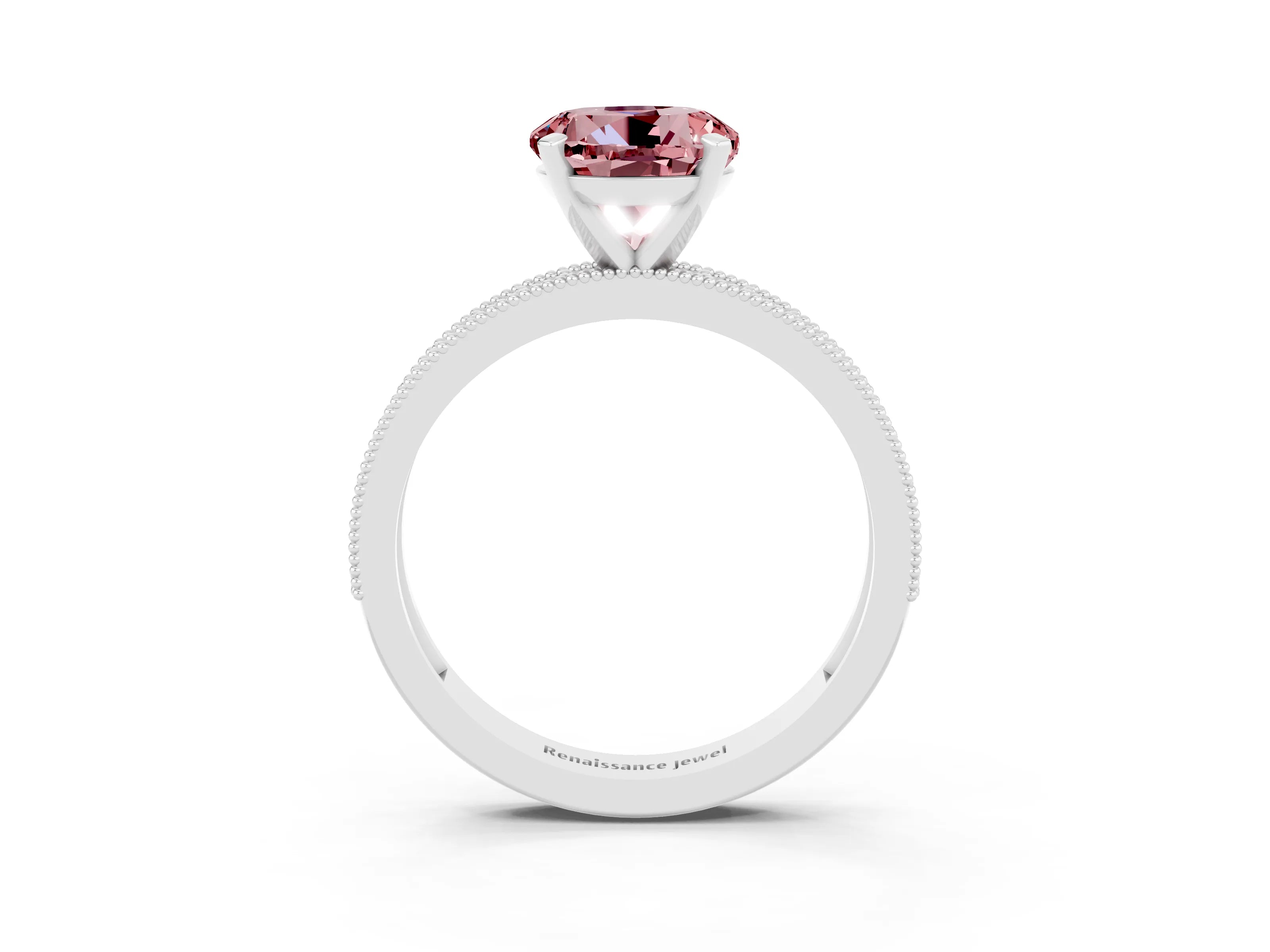 White gold Round Cut Morganite Milgrain Pavé Engagement Ring with Four-Prong Setting_3