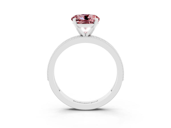 White gold Round Cut Morganite Milgrain Pavé Engagement Ring with Four-Prong Setting