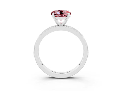 White gold Round Cut Morganite Milgrain Pavé Engagement Ring with Four-Prong Setting_3