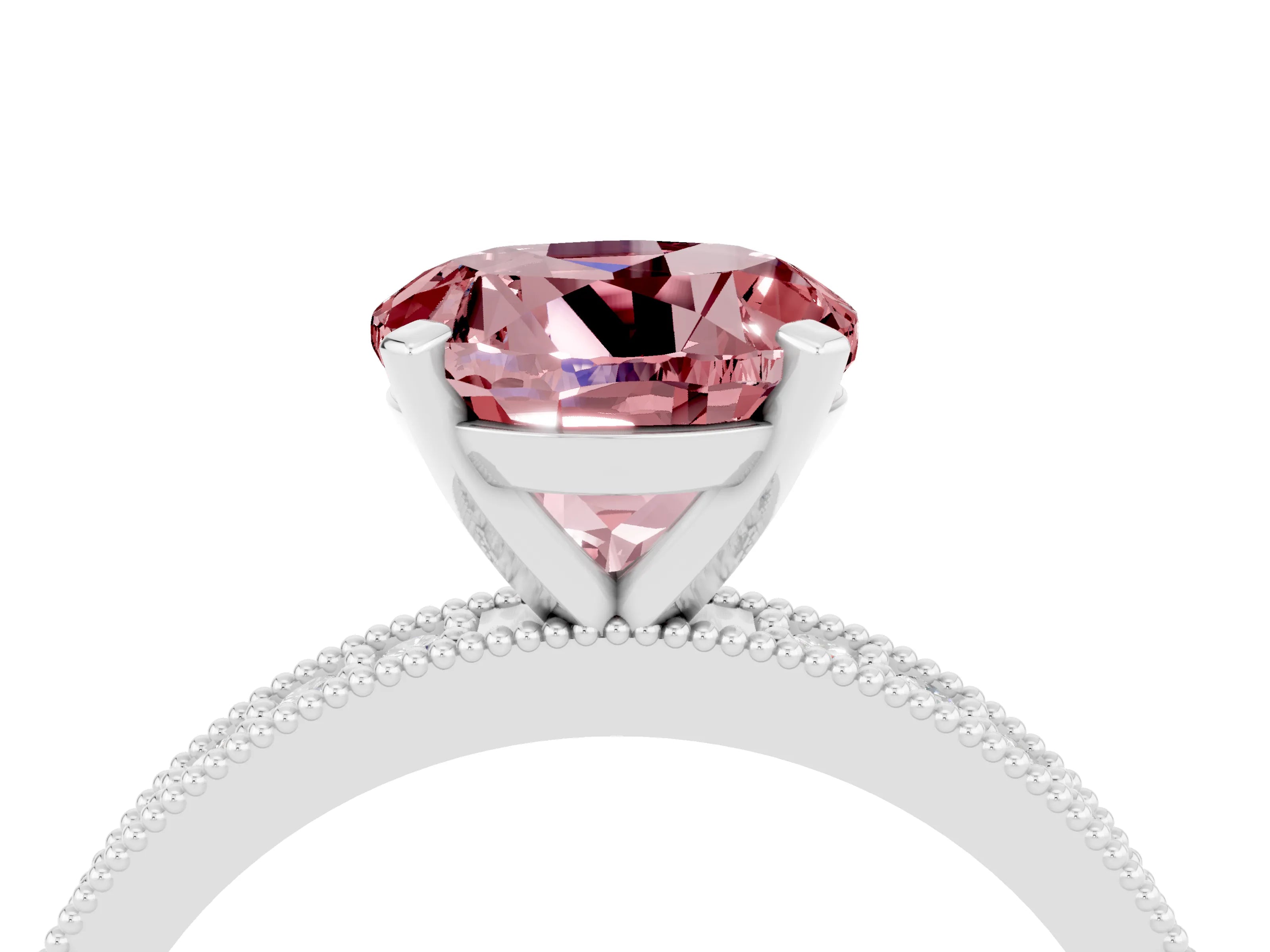 White gold Round Cut Morganite Milgrain Pavé Engagement Ring with Four-Prong Setting_4