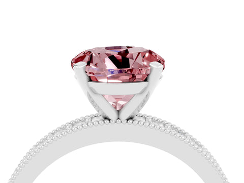 White gold Round Cut Morganite Milgrain Pavé Engagement Ring with Four-Prong Setting_4