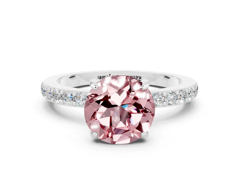 White gold Round Cut Morganite Pavé Engagement Ring with Round  Accents and Prong Setting_24