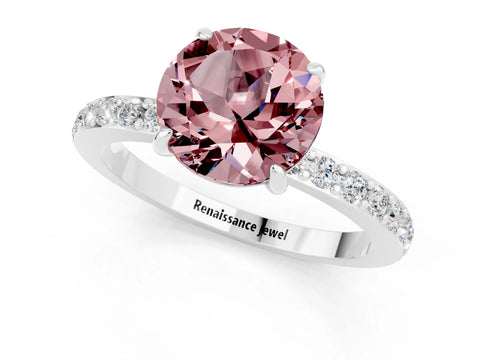 White gold Round Cut Morganite Pavé Engagement Ring with Round  Accents and Prong Setting_25
