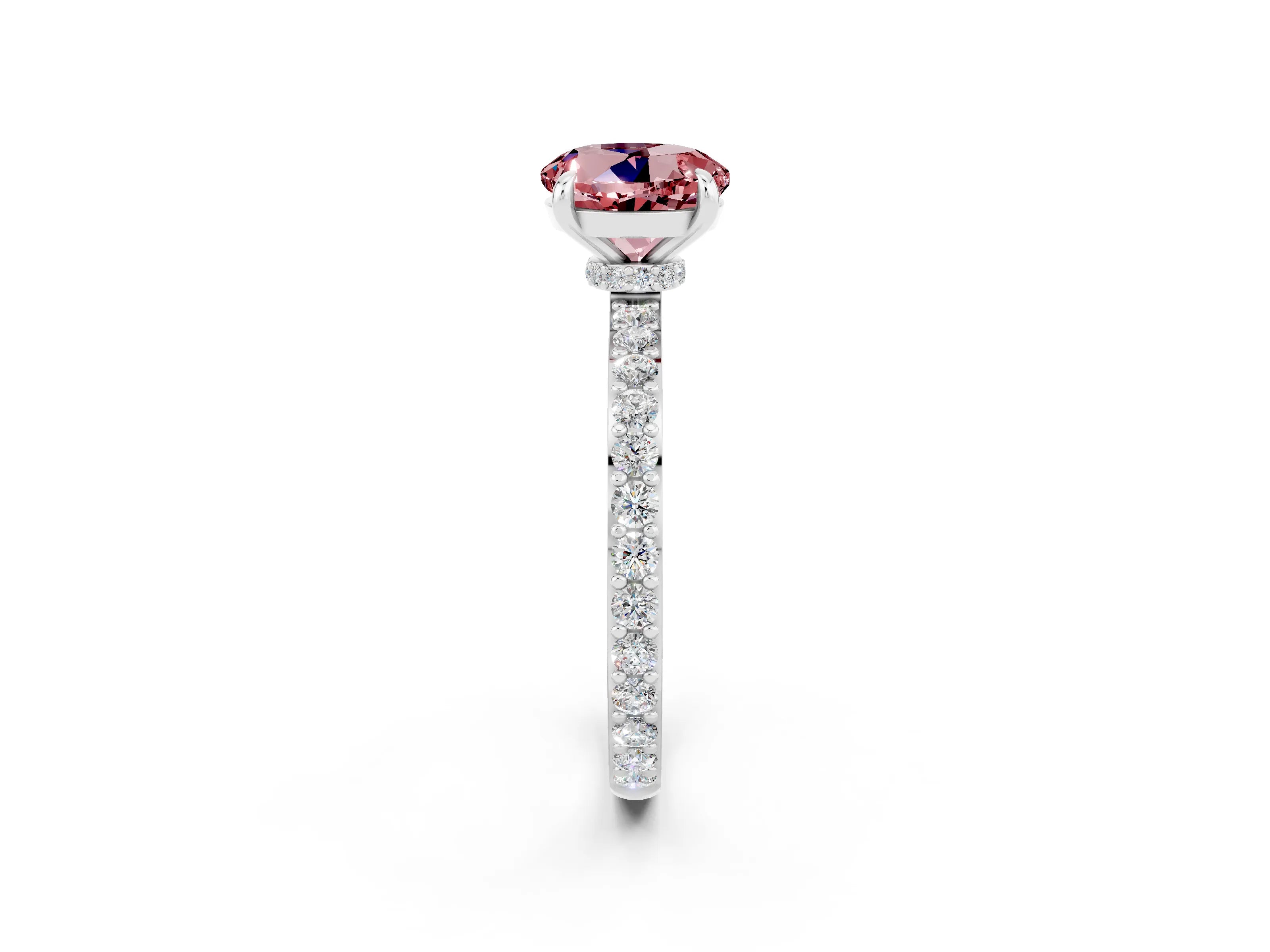 White gold Round Cut Morganite Pavé Engagement Ring with Round  Accents and Prong Setting_26