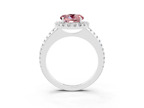 White gold Round Cut Morganite Pavé Halo Ring with Four-Prong Setting_15