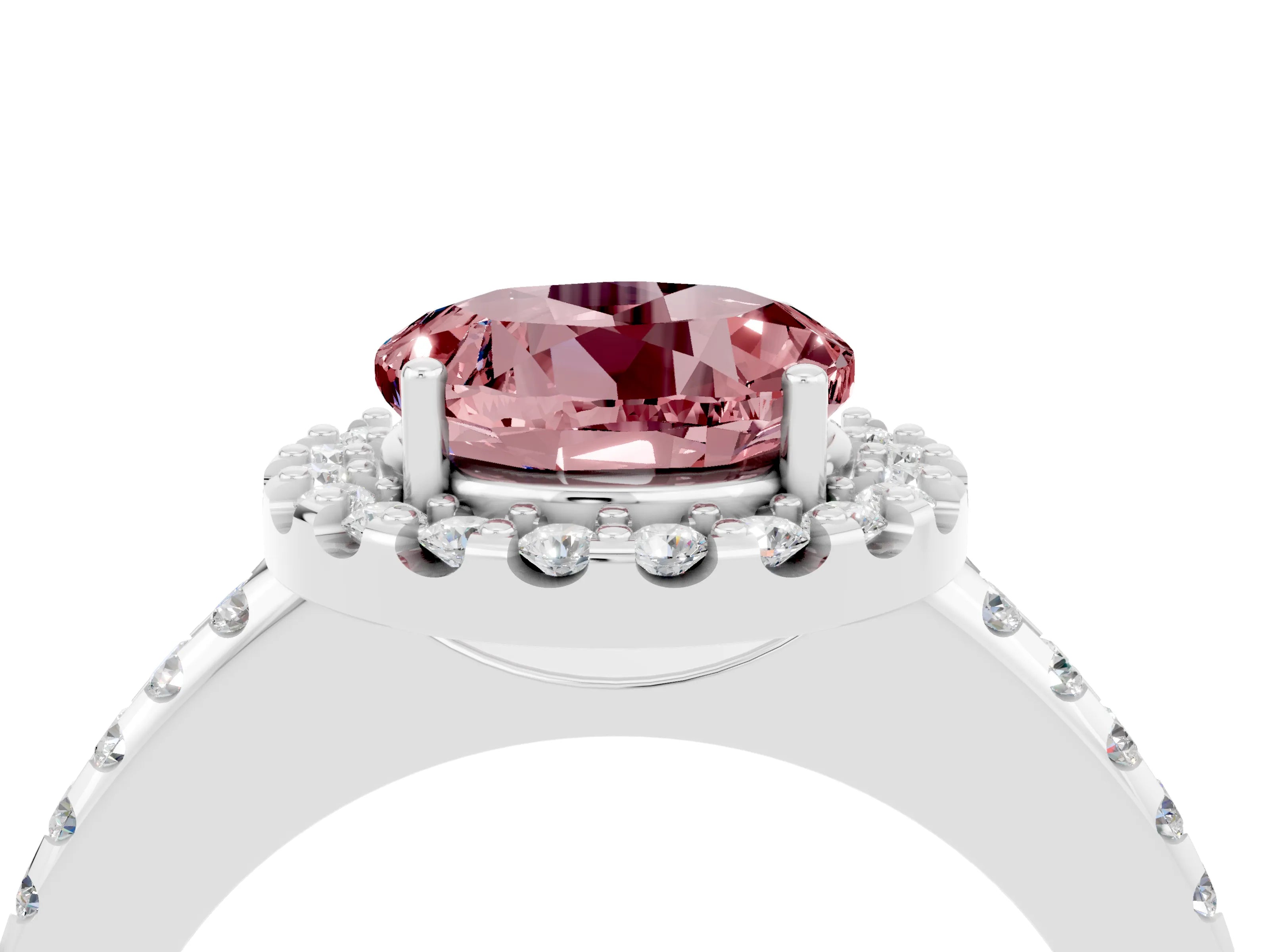White gold Round Cut Morganite Pavé Halo Ring with Four-Prong Setting_16