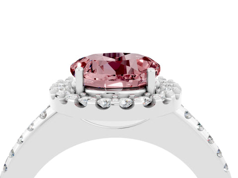 White gold Round Cut Morganite Pavé Halo Ring with Four-Prong Setting_16