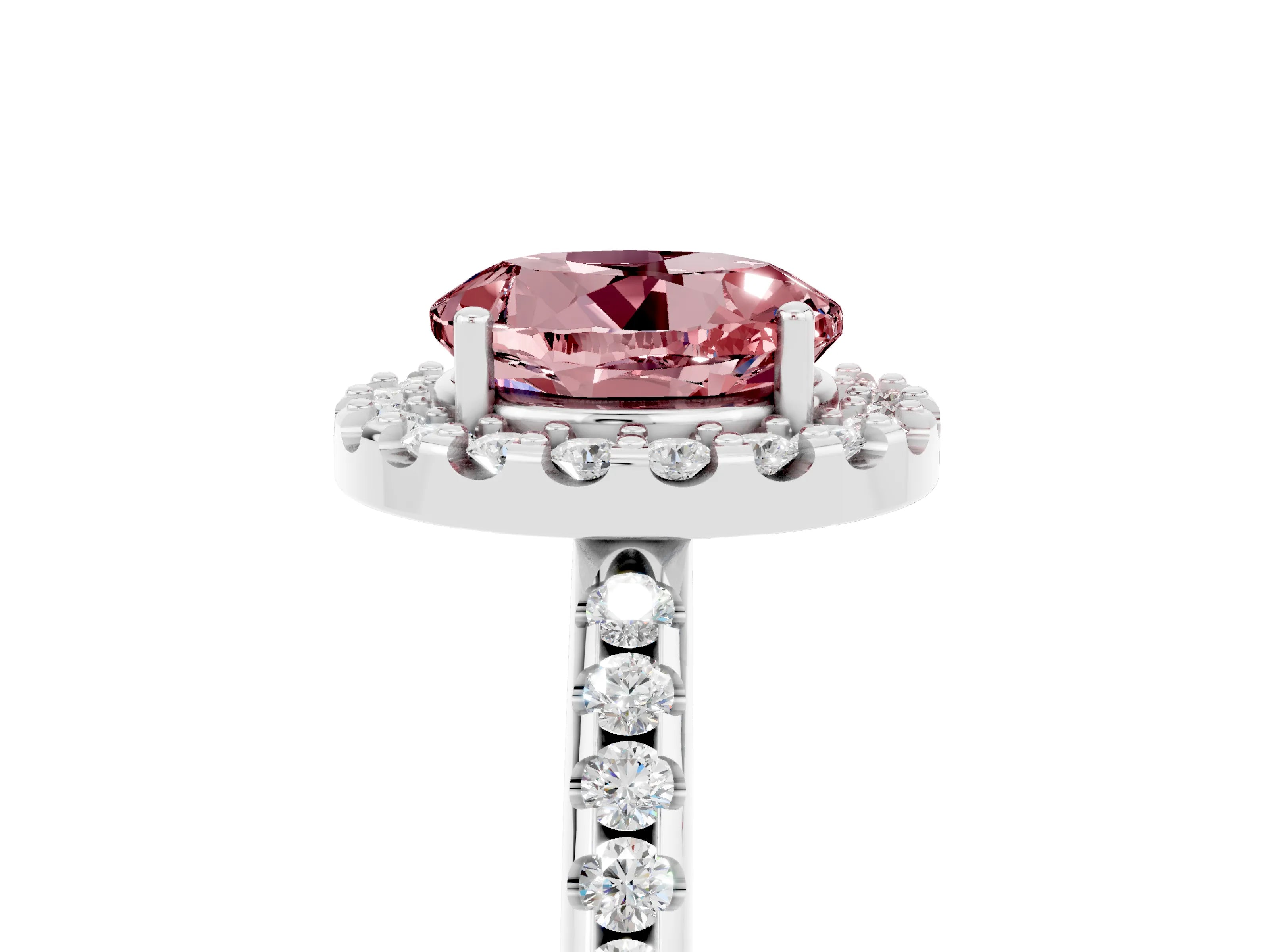 White gold Round Cut Morganite Pavé Halo Ring with Four-Prong Setting_17