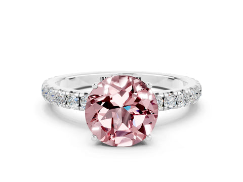 White gold Round Cut Morganite Pavé Solitaire Engagement Ring with Four-Prong Setting_12