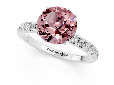 White gold Round Cut Morganite Pavé Solitaire Engagement Ring with Four-Prong Setting_13