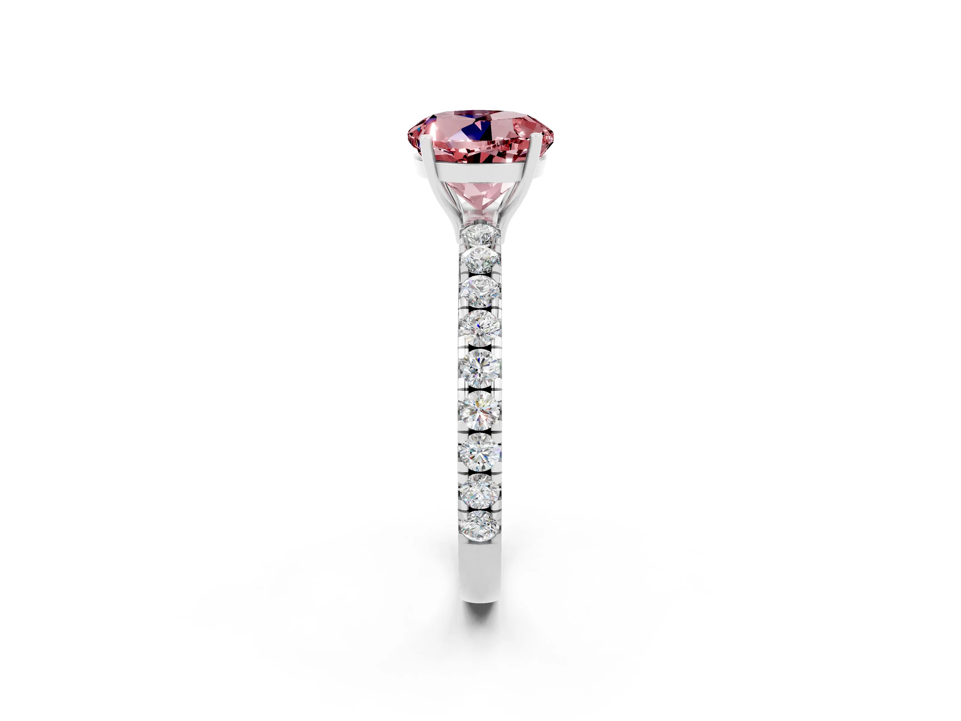 White gold Round Cut Morganite Pavé Solitaire Engagement Ring with Four-Prong Setting_14