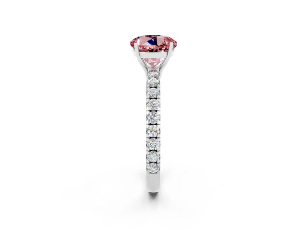 Platinum Round Cut Morganite Pavé Solitaire Engagement Ring with Four-Prong Setting
